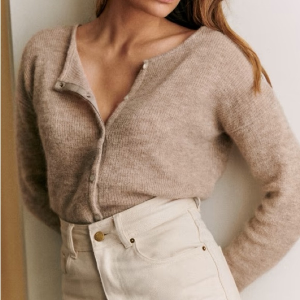 Sezane Beige Cardigan Sweater